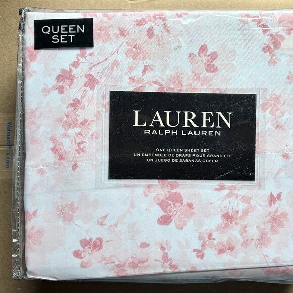 Ralph Lauren Abstract Red Watercolor Floral QUEEN Size Crisp Cotton Sheet Set - Picture 1 of 5